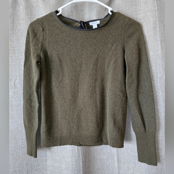 Jigsaw Green Lambswool Cashmere Blend Sweater Keyhole Back W/ Bow Womens Small - Picture 1 of 4